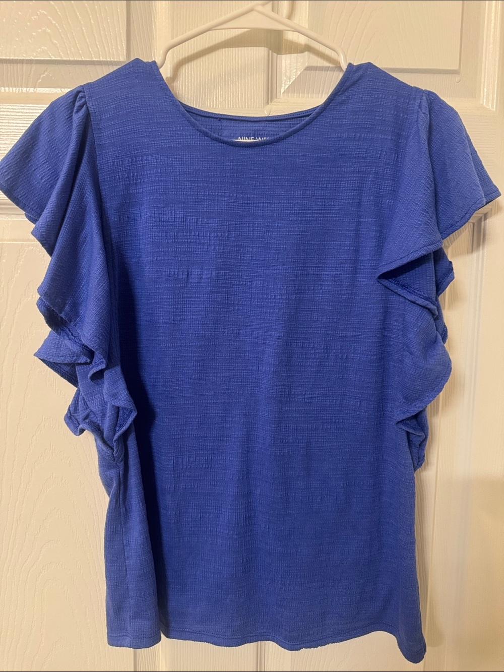 Nine West Royal Blue Ruffle Sleeve Short-Sleeve Top